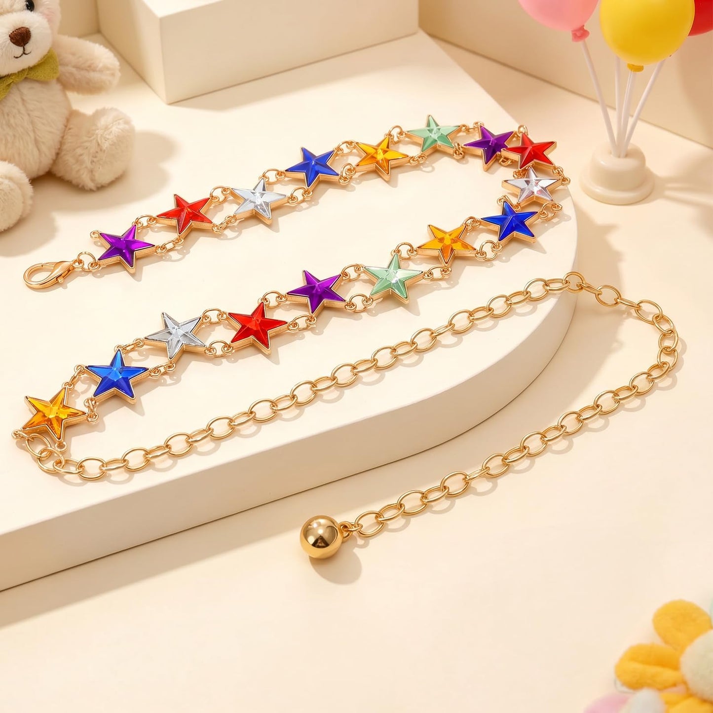 JKEEMI Girls Belt Gold Chain, Kids Adjustable Colorful Rhinestone Metal Waist Chain Belts for Girl Dresses Jeans Gifts