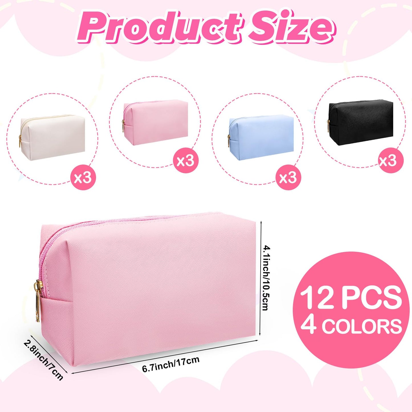Limbeuuu 12 Pcs Preppy Makeup Bag PU Leather Cosmetic Bag Bulk Makeup Plain Pouch Waterproof Toiletry Purse for Women Traveling Preppy Pencil Case Travel Purse Cosmetic(Mixed Colors