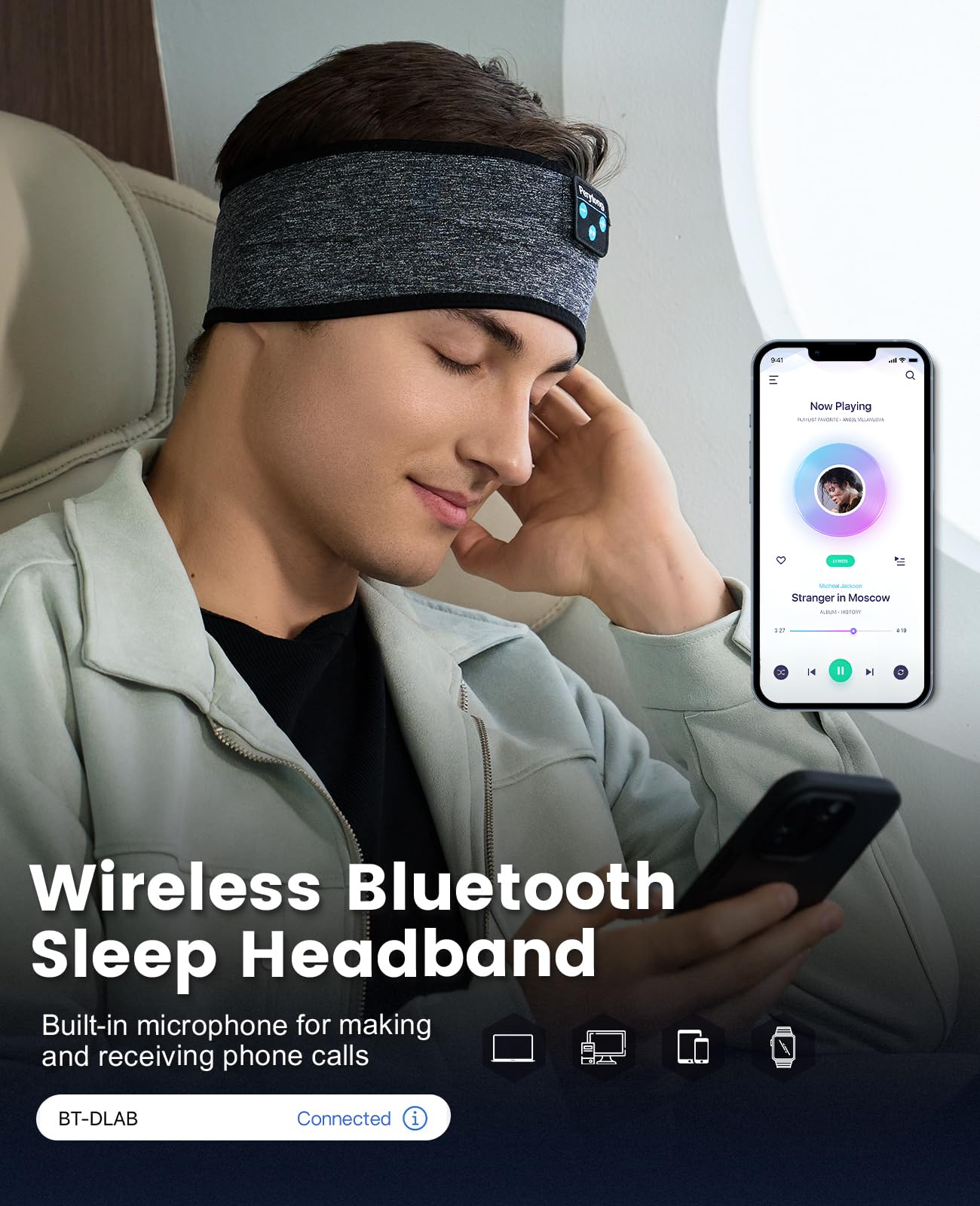 Perytong Sleep Headphones Wireless, Bluetooth Sports Headband Headphones with Ultra-Thin HD Stereo Speakers Perfect for Sleeping,Workout,Jogging,Yoga,Insomnia, Air Travel, Meditation (BlackGrey)