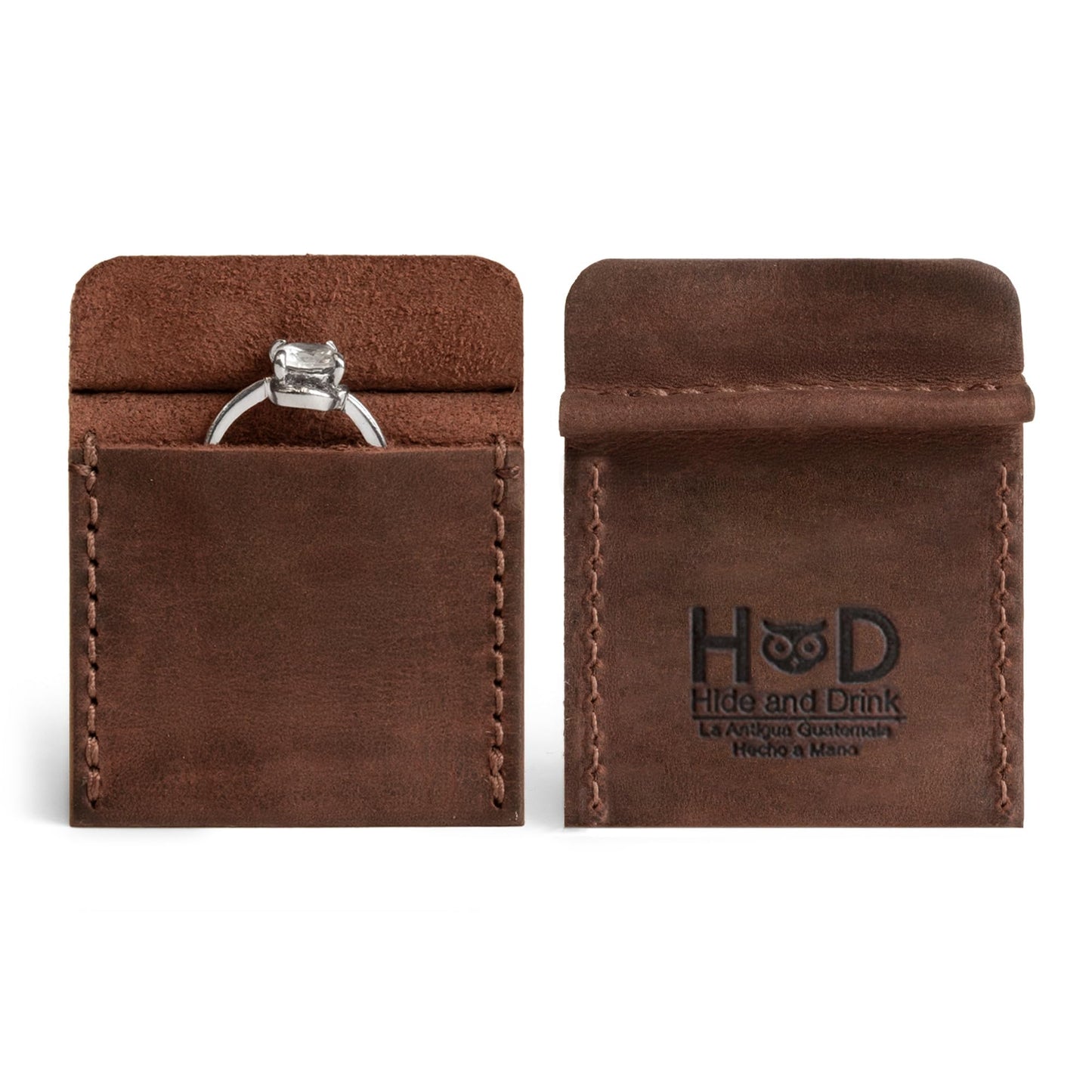 Hide & Drink Full Grain Leather Wedding Ring Box, Engagement Rings Case, Pouch Organizer for Jewelry, Travel, Mens Holder, Small Bearer, Mini Display Cabinet, Slim Storage Boxes, Proposal Ceremony