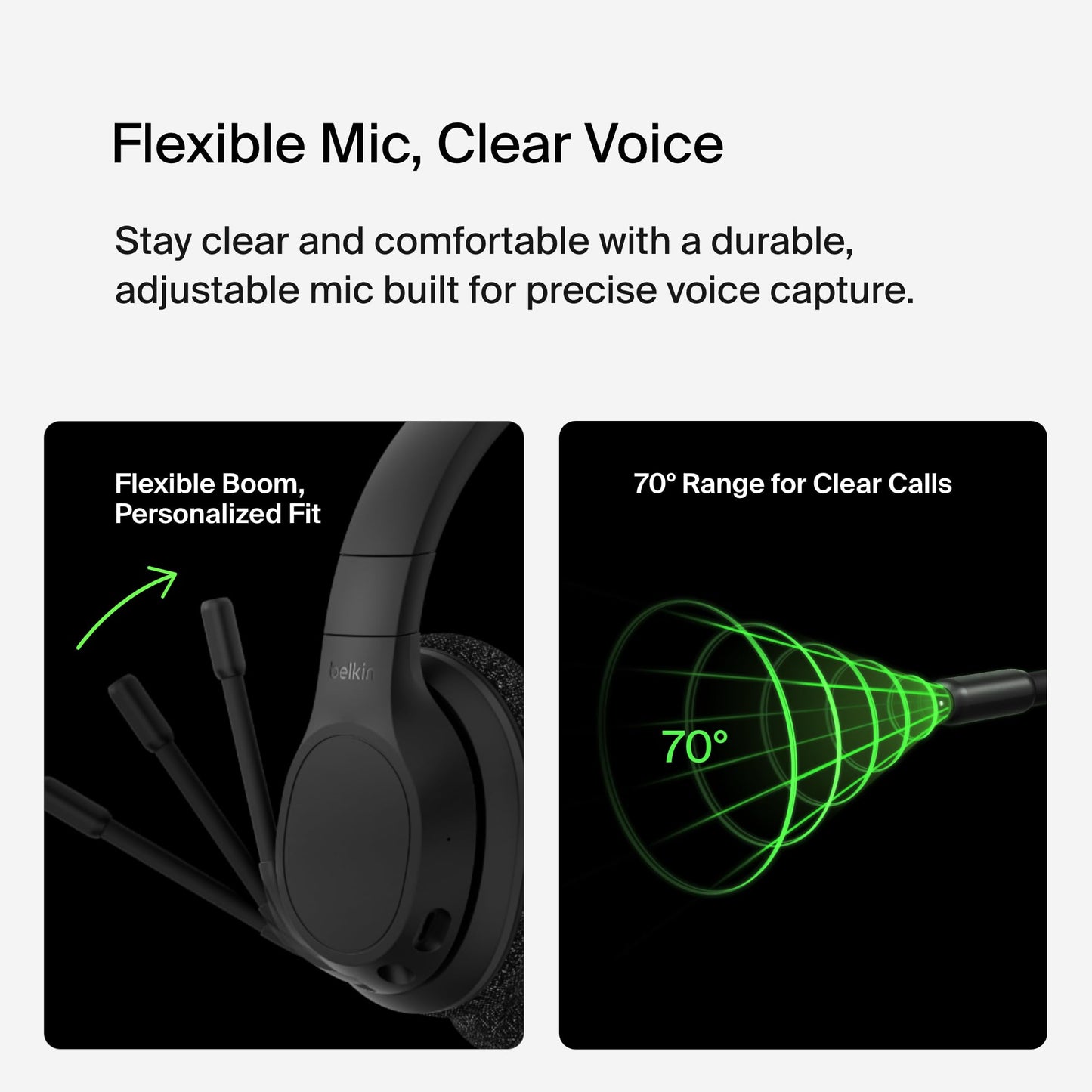 Belkin SoundForm Adapt Wireless Over-Ear Headset, Headphones for Work, Play, Gaming, & Travel w/Built-in Boom Microphone, 45H Battery Life - Compatible with iPhone, iPad, Galaxy, and More - Black