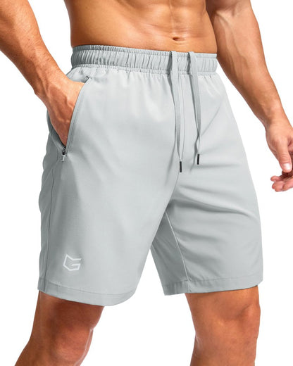 G Gradual Men's Athletic Running Shorts with Zipper Pockets Quick Dry 7"/ 5"/ 9" Workout Gym Shorts for Basketball Hiking(Platinum Grey,7L)