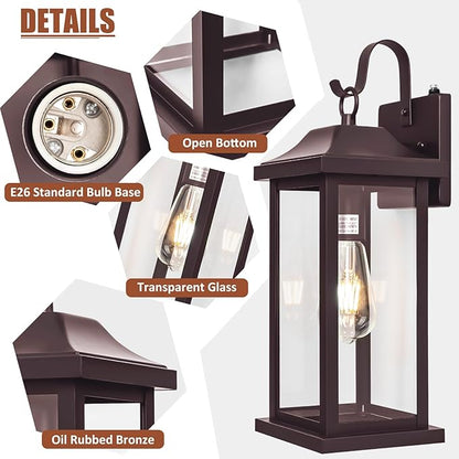 Dusk to Dawn Outdoor Lighting for House 17 Inch Large 1-Pack, Oil Rubbed Bronze Exterior Light Fixture for Front Porch Light with Clear Tempered Glass Waterproof Outside Wall Mounted Lamp