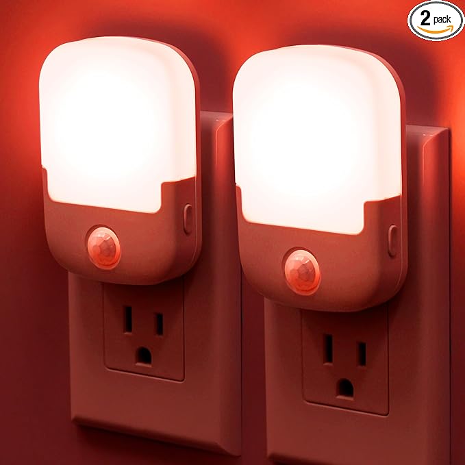 Briignite Red Motion Sensor Night Light, Night Light, Dusk to Dawn Night Light 2Pack, Dimmable Led Night Light, Night Light for Kids, 1W Night Lights Plug into Wall for Bedroom, Kid Room, Bathroom