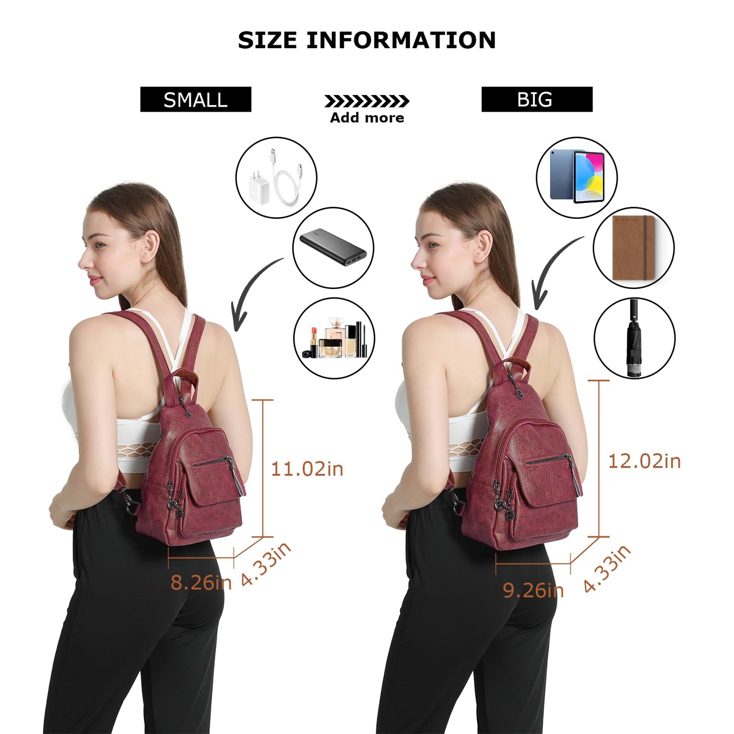 Small Backpack Purse for Women Fashion PU Leather Backpack Convertible Ladies Sling Bag Red Wine