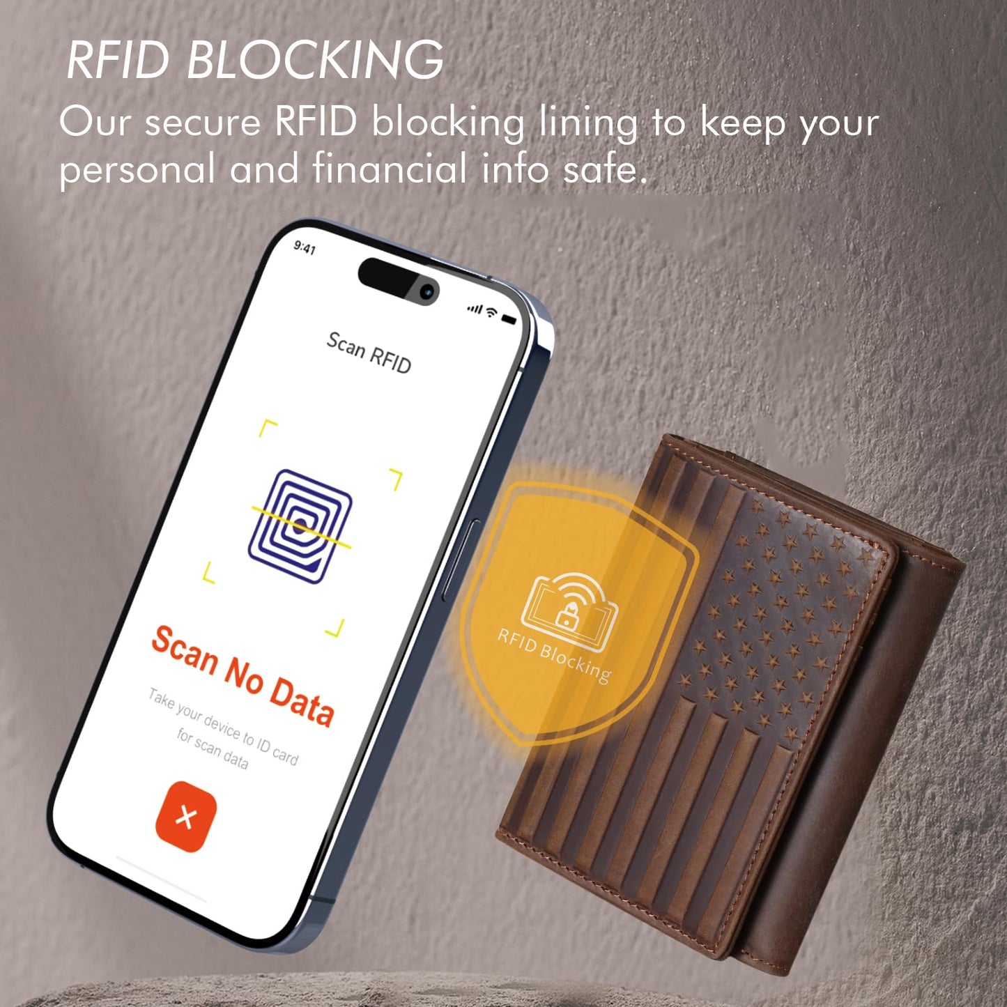 Pefiam Trifold Leather Wallet for Men RFID Blocking – Mens Trifold Wallet Leather with 12 Card Slots, Gift for Men, American Flag Wallet Dark Brown