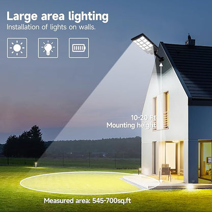 Solar Lights Outdoor Motion Sensor, 6500K Dusk to Dawn LED Solar Street Light with Remote Control, IP65 Waterproof Solar Flood Lights for Outside Garden Yard,1PC