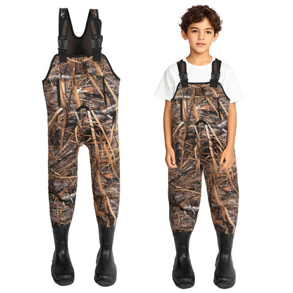 8 Fans Hunting Waders for Kids, Neoprene Youth Fishing Waders with Boot, Lightweight Chest Waders for Toddler Children (Next Camo Evo(s), 8/9#)