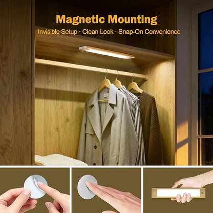 Rechargeable Under Cabinet Lighting, Motion Sensor Wireless Night Light, Dimmable CCT Adjustable, Magnetic Mount for Kitchen, Closet, Bedroom, Reading, Ambience (Grey, 2 Pack, 9 in)