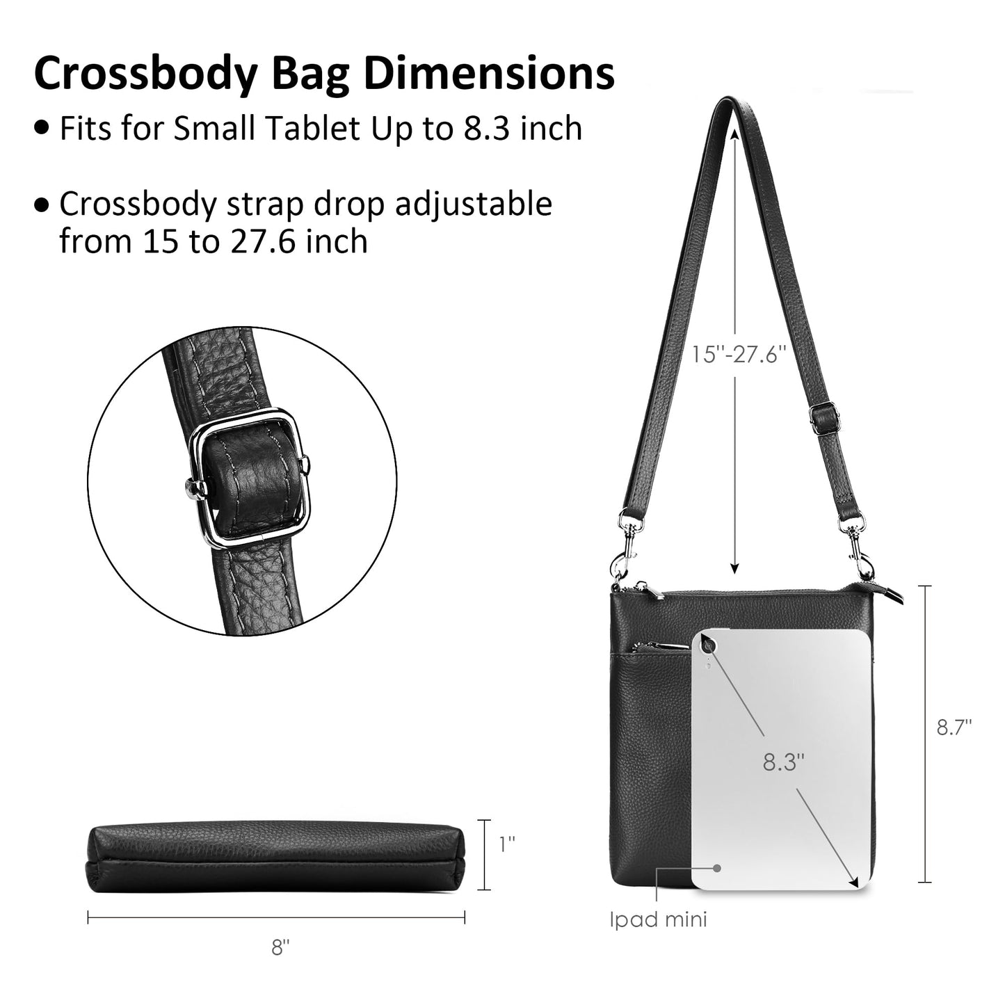 befen Small Black Genuine Leather Crossbody Purses for Women Travel Cross Body Bags with Adjustable Shoulder Strap