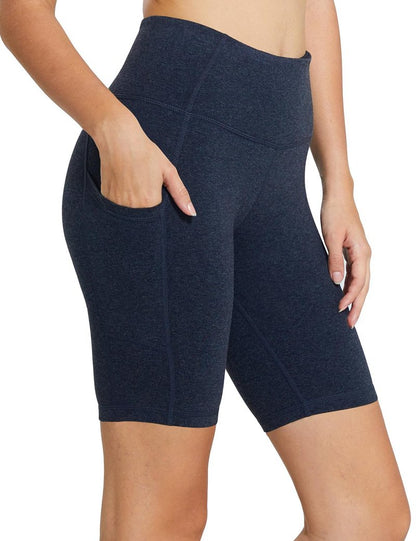 baleaf Biker Shorts Women Yoga Gym Workout Spandex Running Volleyball Tummy Control Compression with Pockets 8" Heather Blue M