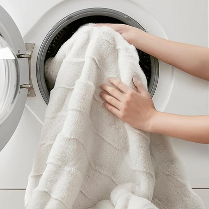 Madison Park Luxuriously Cozy Soft Long Faux Fur Throw Basketweave Blanket Reversible Soft & Snuggly Velvet Throw, Lightweight, Breathable Trendy Room Décor Summer Blanket, 50x60, Ivory