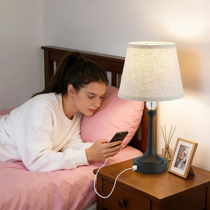 Leasgy Touch Table Lamp Set of 2 with USB C+A Ports-Black 19.7''