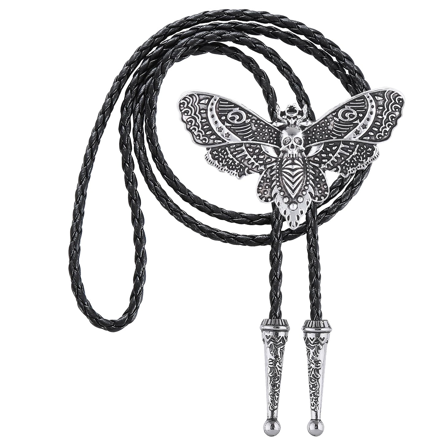 Western Bolo Tie for Men Women Death Head Moth Cowboy Bolo Tie Necktie Metal Insect Dead Gothic Punk Retro Jewelry(Silver)