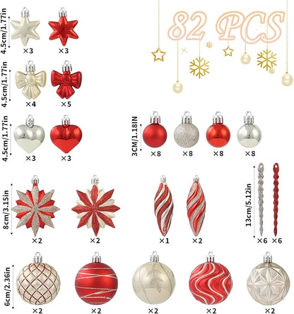 82Pcs Red and Gold Christmas Ornaments Set, Shatterproof Plastic Assorted Christmas Decorations for Tree Baubles Xmas Ball Ornaments for Holiday Party Decor (Red&Gold)
