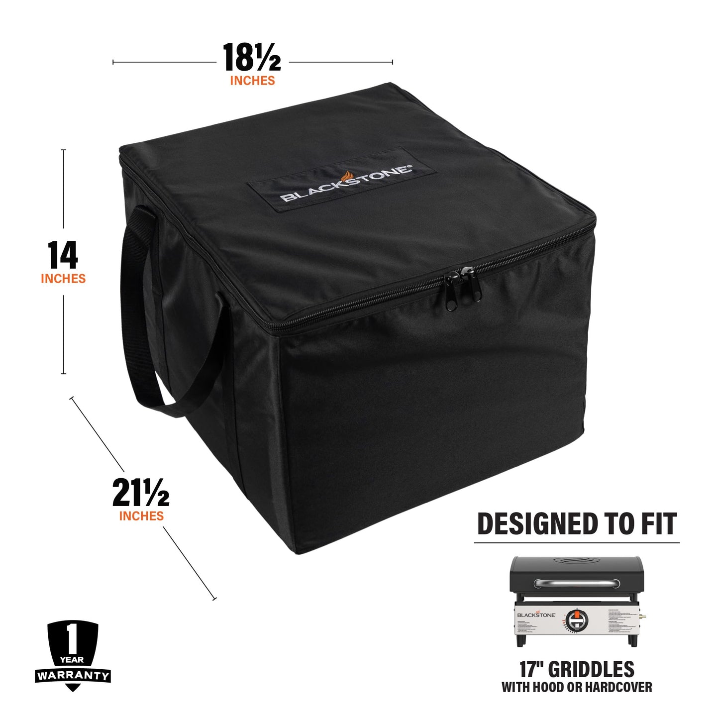 BLACKSTONE 5486 Tabletop Griddle Carry Bag for 17 Inch Griddle with Hood Or Hard Cover - Portable BBQ Grill Griddle Carry Bag for Travel - 600D Heavy Duty Weather-Resistant Cover Accessories, Black