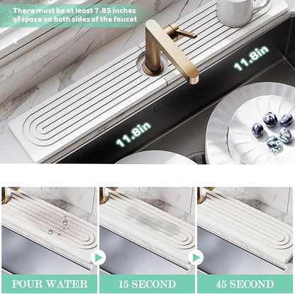Stone Faucet Mat for Kitchen Sink, Diatomite Drying Stone Tray & Sink Protector