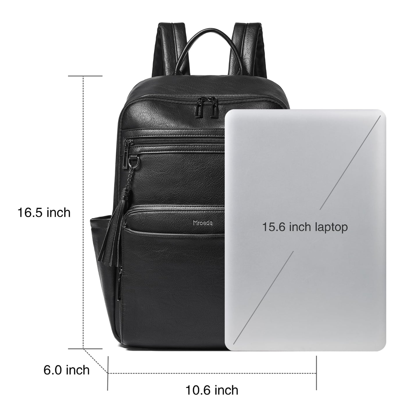 Mroede Laptop Backpack for Women,Leather Backpack with 15.6 inch Laptop Compartment,Large Capacity Computer Backpacks Purse,Carry-on Travel Backpacks,Casual Daypack for Work Business College,Black