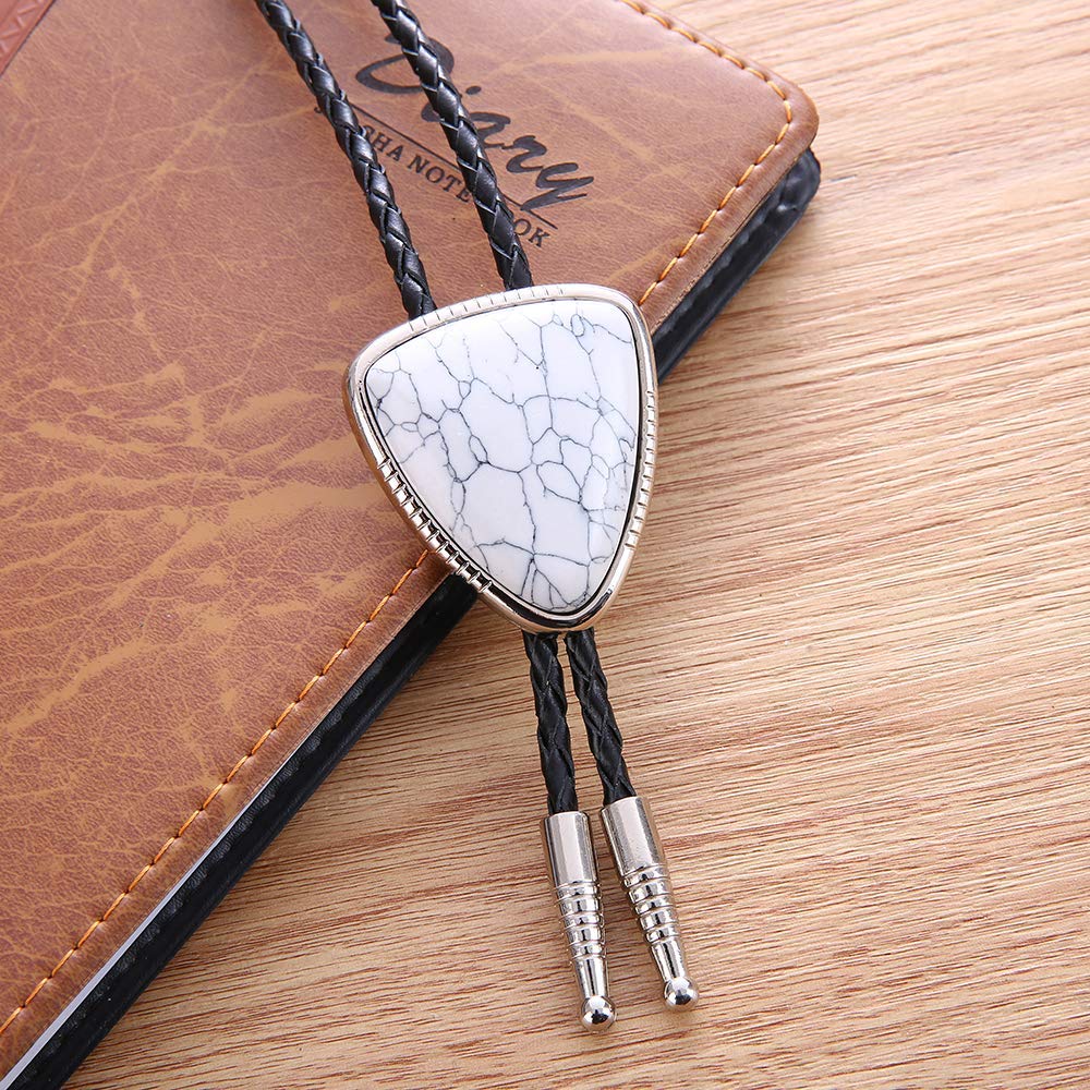 KDG Triangle Nature Agate Shape Bolo Tie Western Cowboy Celtic Black Stone Necktie For Men