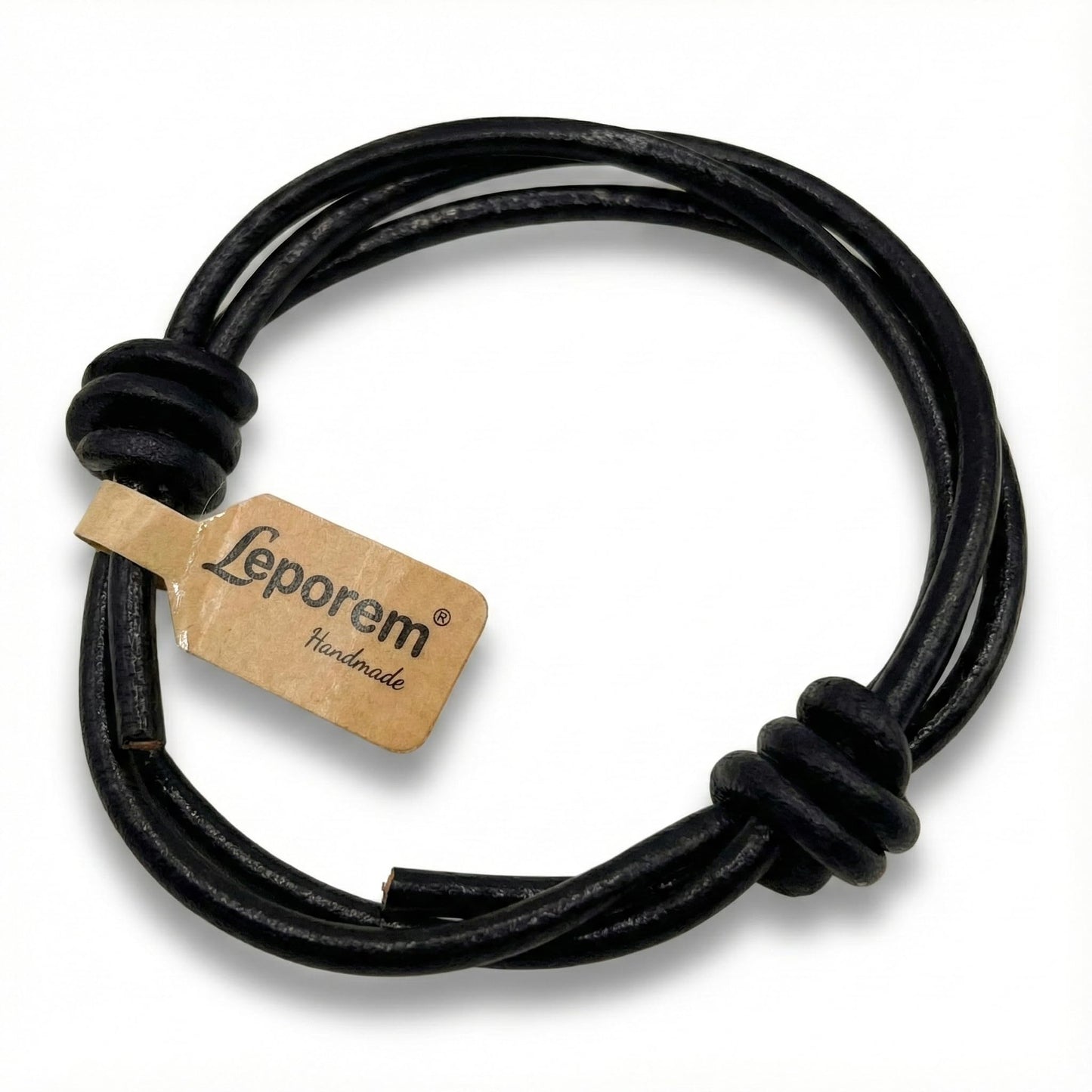 Leporem Handmade Leather Wrap Bracelet Unisex 3-Strand Adjustable Sliding Knot Jewelry, 3mm Thick Black, Rugged Masculine Statement Wristband for Casual Everyday Wear (Black, 3mm)