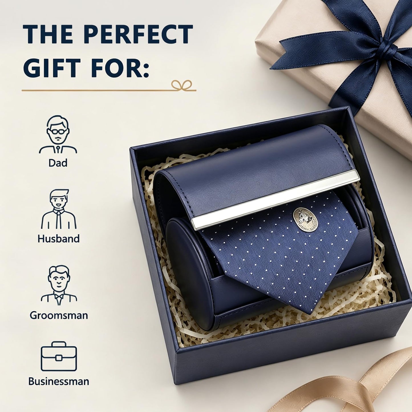 YY YEARCHY Men's Necktie Travel Case, Tie Anti-Wrinkle Organizer Box - Formal Cylinder Shape (Blue)