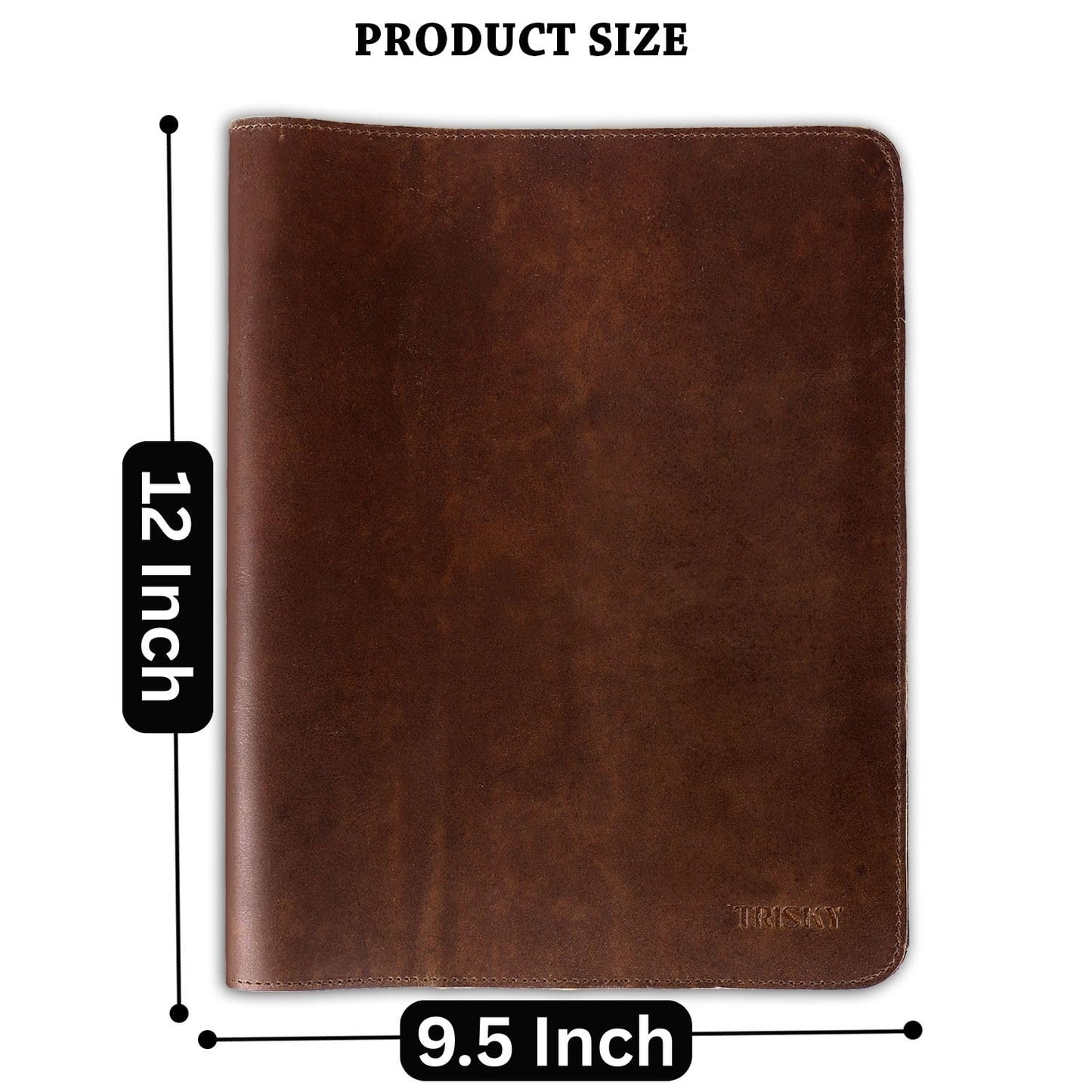 TRISKY Heavy Duty Full Grain Leather Journal Cover, Notebook Holder, Organiser, Refillable Cahier Journals, Refillable For Spiral Notebook, Handmade Leather Notebook Cover (Brown, 12x9.5 inch)
