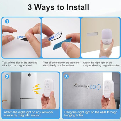 Night Light with Auto Motion Sensor, Rechargeable Battery, Type-C LED Stick-On Closet Light with Twilight Sensor, Adjustable Brightness, Warm White for Wall, Hallway, Stairs, Cabinet (2 Pack)