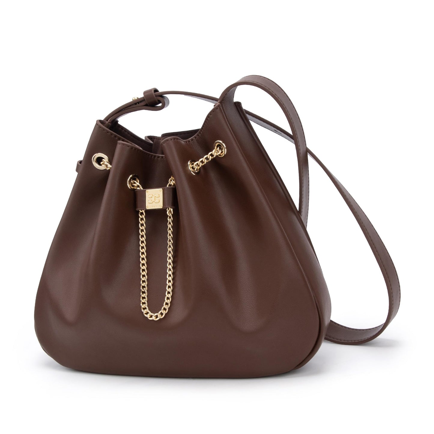 ELLE Purses for Women Genuine Leather Bucket Bag Chain Drawstring