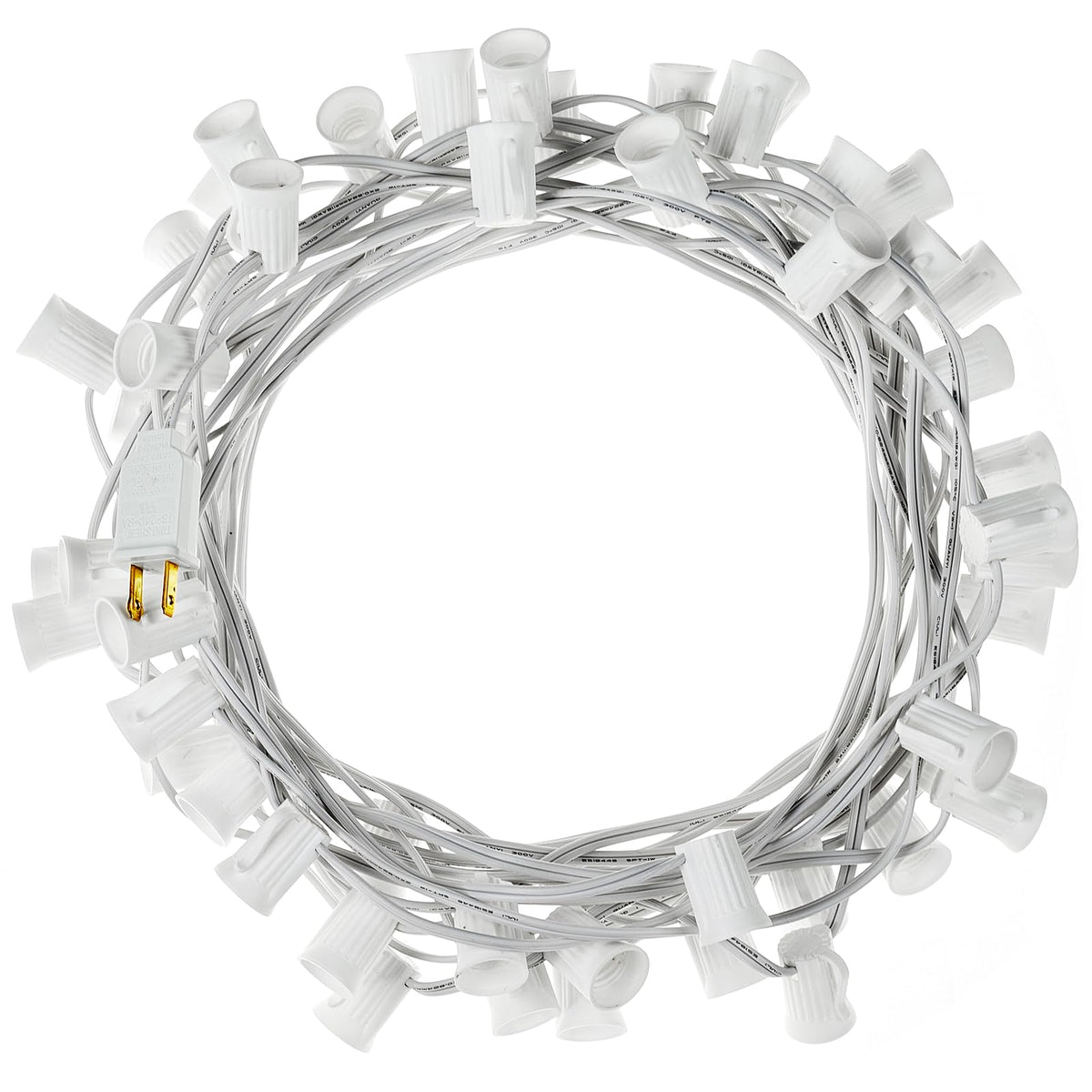 C9 Light Strand, 50 FT Outdoor String Lights Christmas Stringer with 50 Sockets for Christmas Decor Patio, E17 Light Socket, 12 Spacing, White Wire