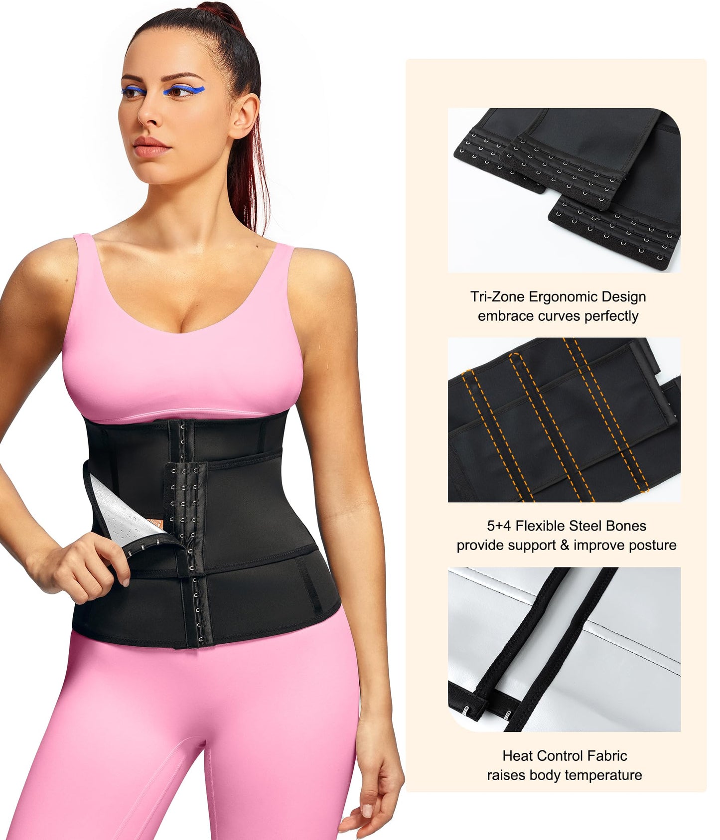 LEINIDINA Waist Trainer for Women Corset Shapewear Segmented Sweat Waist Trimmer for Women Workout Belt Black-silver