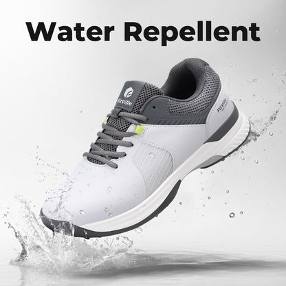 FitVille Wide Men's Golf Shoes Waterproof, Professional Outdoor Spiked Golf Shoes for Men with Arch Support(Misty Gray, 10 Wide)