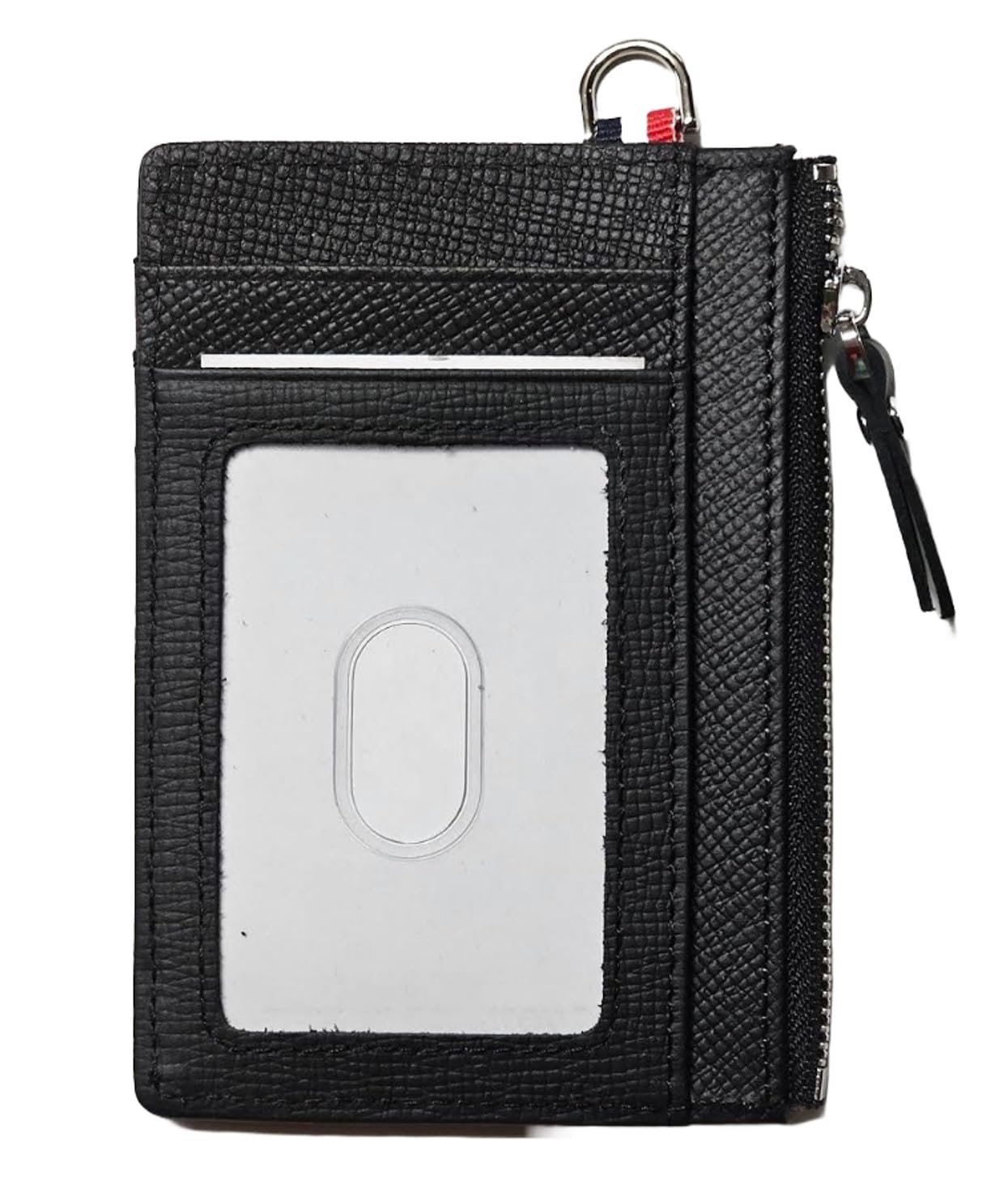 AurexaFashion Genuine Saffiano Leather Front Pokcet Slim Minimalist Wallet, ID Badge RFID Card Case with Zipped Pocket (Black Holder)