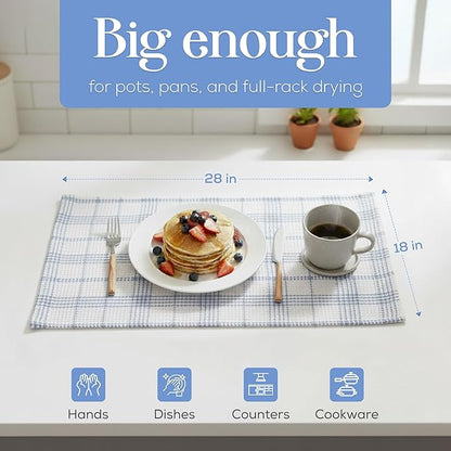 MosJos Kitchen Towels Set of 4 Dish Towels Blue n White Waffle Weave Cotton