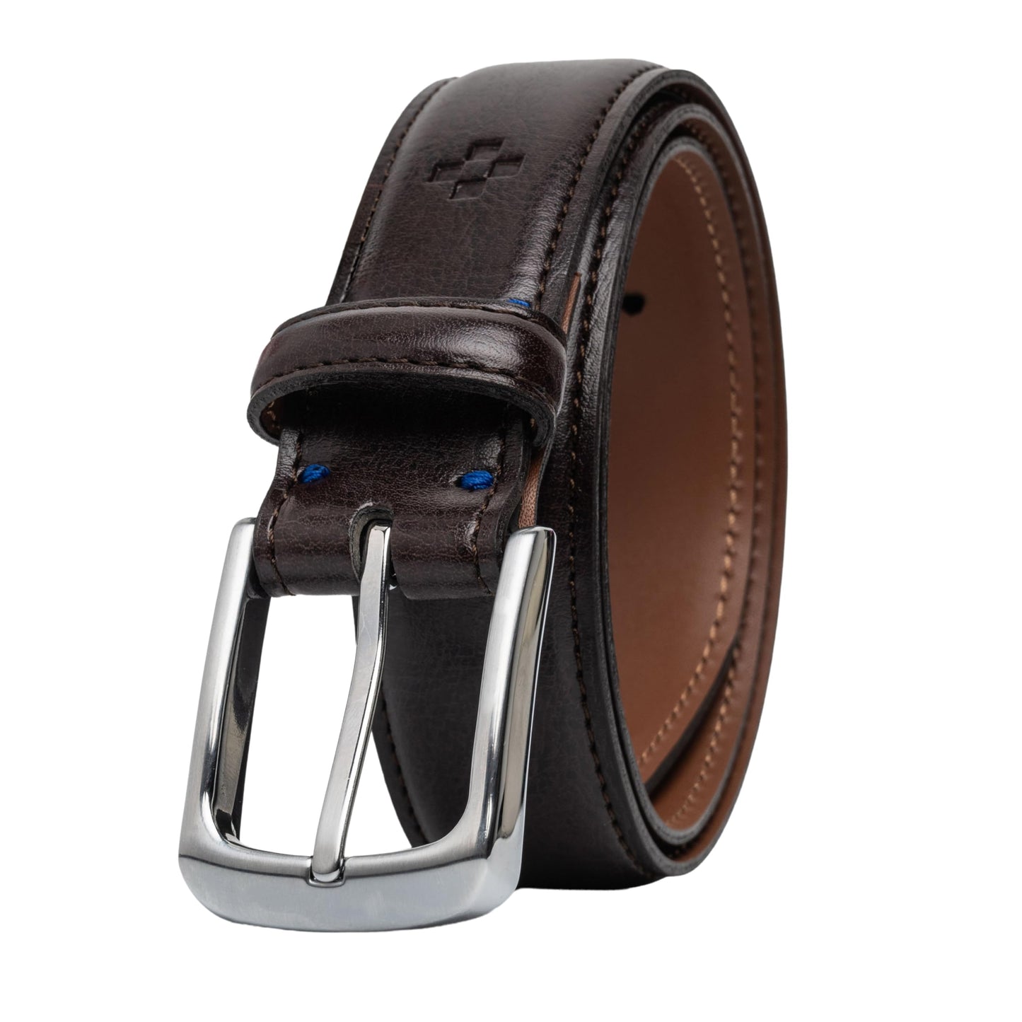 Vince Camuto Belts Men | 32mm Brown Genuine Leather with Edge Stitch Detailing and Nickel Buckle | Size 34