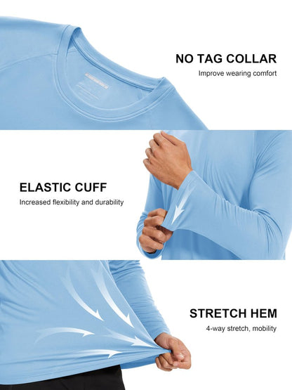 Sun Shirts for Men UV Shirts Hiking T-Shirt Rashguard for Men Long Sleeve Quick Dry Shirts Long Sleeve Sun Shirts Men Water Shirts Blue