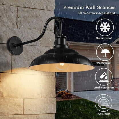 Outdoor Gooseneck Barn Light Fixture, 16 Inch Dome Large Wall Sconce Farmhouse Exterior Wall Mount Light for House Garage Patio Doorway