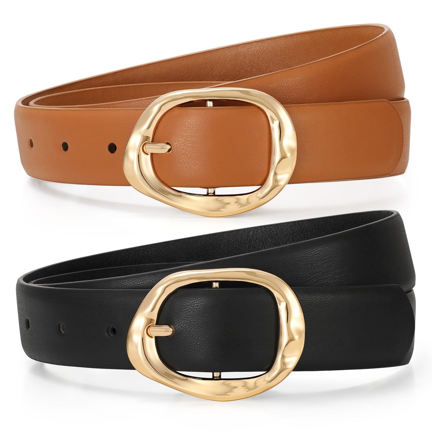 TRIWORKS 2 Pack Leather Belts for Women Fashion Waist Belt with Liquid Shapes Women Belt for Jeans Pants Dresses