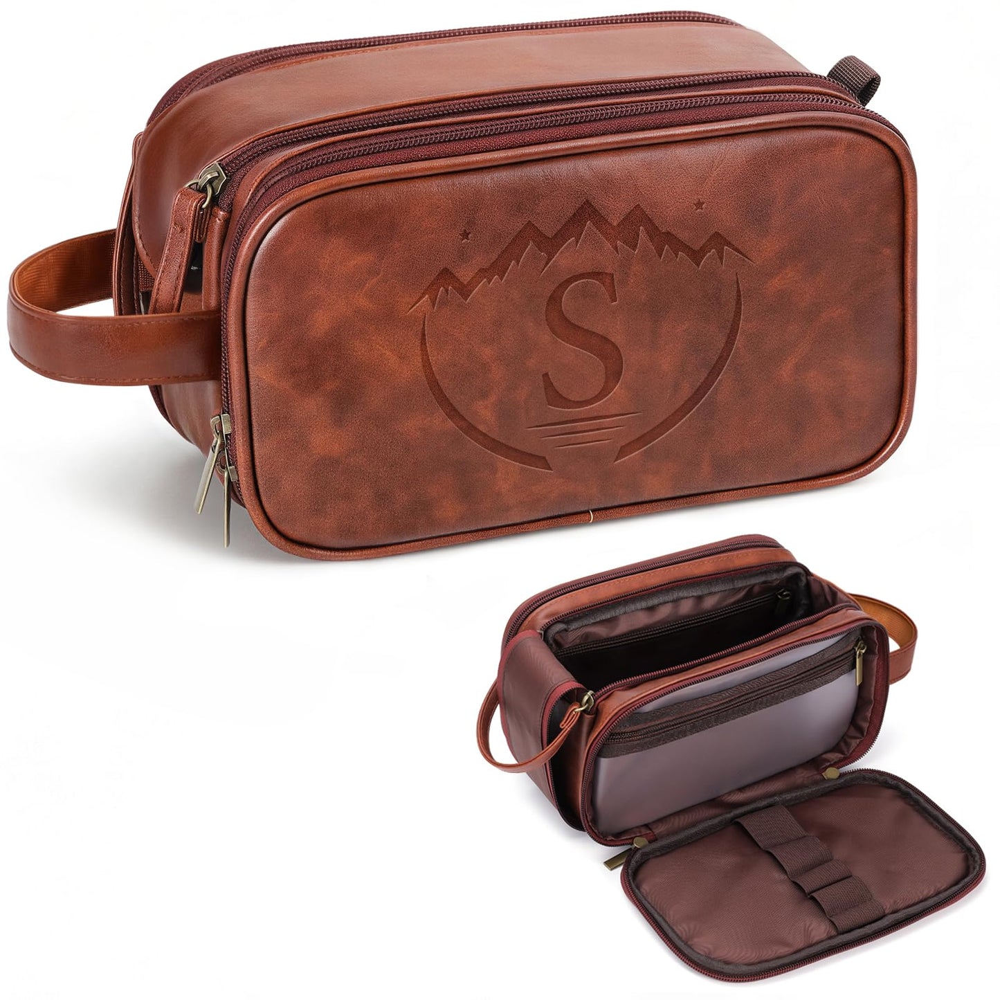 Personalized Groomsmen Gifts Travel Toiletry Bag for Men, Engraved Monogrammed Initial PU Leather Water-Resistant Shaving Bag, Traveling Essentials for Adults Man Dad Husband Boyfriend Groomsmen,S