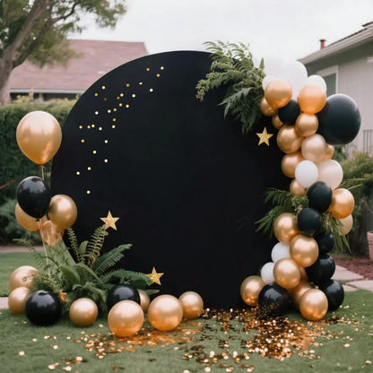 GUANSEN 7.2FT Black Round Backdrop Cover for Wedding,Circle Balloon Arch Backgound Stand Cover for Birthday Party Baby Shower Halloween Decoration