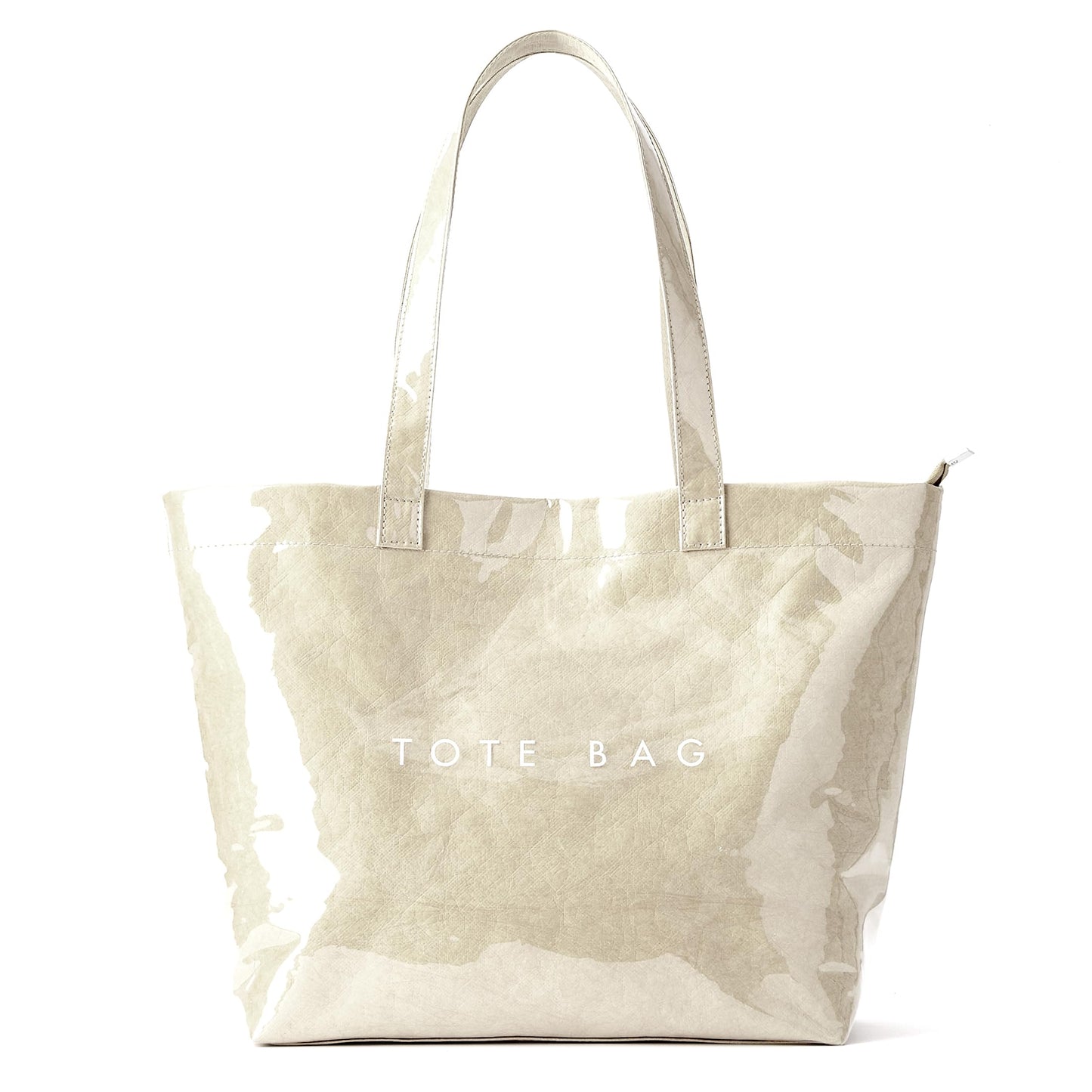 KALIDI PVC Zipper Tote Bag, Jelly Kraft Paper Beach Bag Large Hobo Carry All Travel Shopping Handbag Plastic Shoulder Bag (Beige)