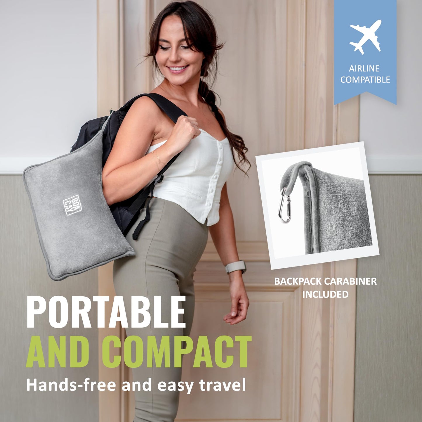 BOACAY Soft & Warm Travel Blanket for Airplane & Car - Long Flight Essential for Women, Men, Kids - Compact Pillow with Luggage Sleeve & Backpack Clip