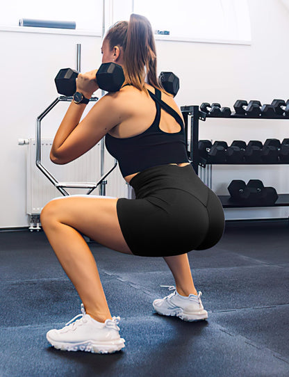 Buauty Women Workout Shorts 3.6" Butt Lifting High-Waisted Seamless Pants Scrunch Booty Athletic Gym Yoga Biker Shorts Black XS
