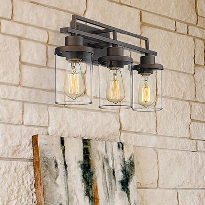 Emliviar 3-Light Vanity Light for Bathroom - Farmhouse Bathroom Light Fixtures in Oil Rubbed Bronze Finish with Clear Glass, YCE238B-3W ORB