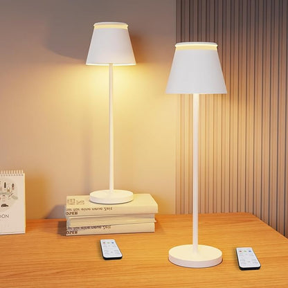 Cordless Table Lamp Rechargeable Set of 2,Battery Operated Desk Lamp 5000mAh,Waterproof Touch Dimmable Light with Remote,3 Color Stepless Dimming Up,for Bedroom/Office/Bars/Camping. (White)