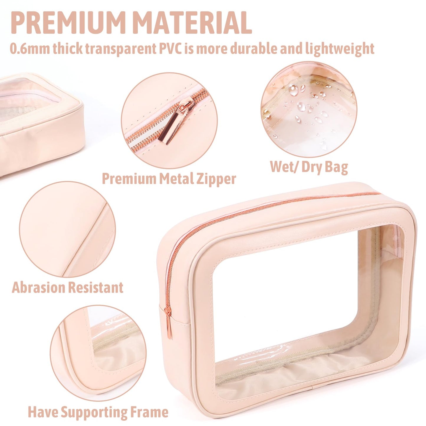 YOPCDJ 5PCS Diaper Bag Organizer Pouch Set, TSA Approved Toiletry Bag，Clear Waterproof TPU Makeup Bag Set Travel Organizer Bags for Women and Kids