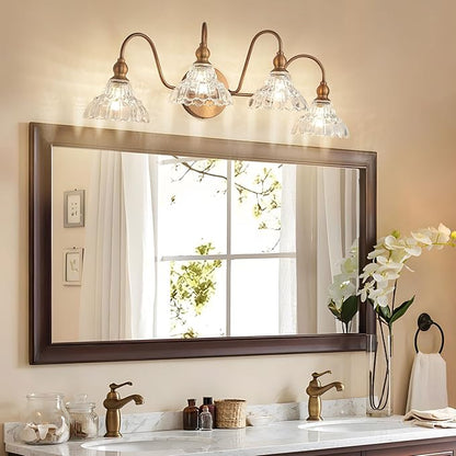 Vintage 4-Light Brass Bathroom Vanity Light Fixtures, Wall Sconces Vanity Lighting Fixture for Bedroom Bathroom Dressing Room Living Room