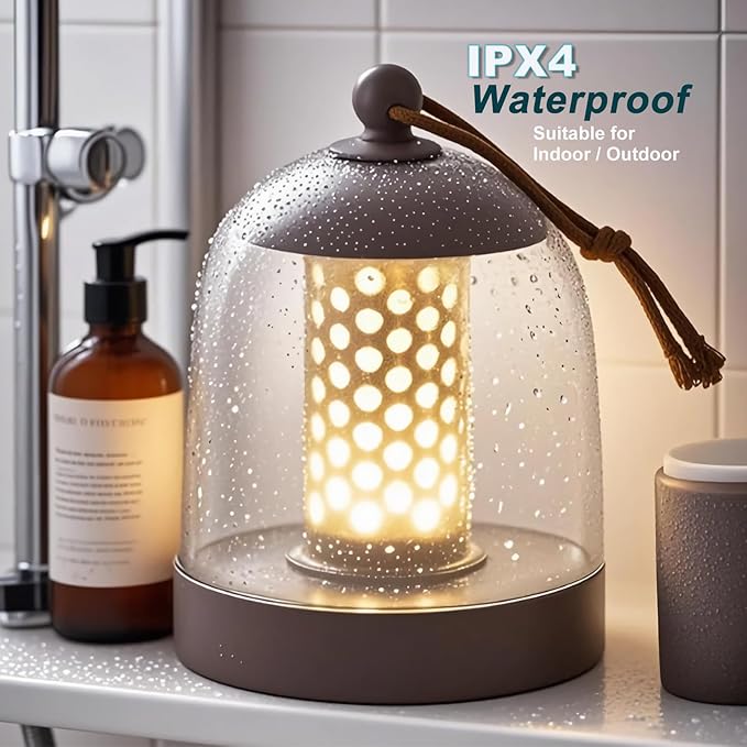 Cordless Rechargeable Lamp,Shower Lamp Waterproof Inside Shower,Portable Battery Operated,Acrylic Shade Touch Dimmable Desk for Living Room,Bedroom,Kitchen,Camping