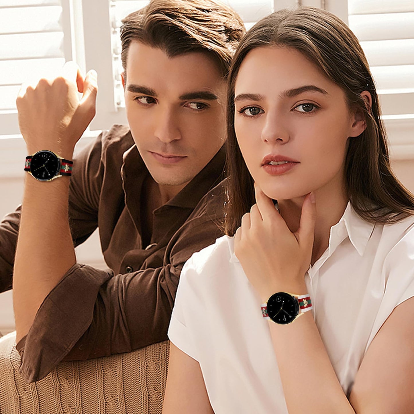 MOINSPIRE Designer Leather Bands with Charms Compatible with Samsung Galaxy Watch 7/6/5/4/Active 2 40mm 44mm/Watch 6 Classic 43mm 47mm/Watch 5 Pro 45mm/Watch 4 Classic 42mm 46mm, 20mm