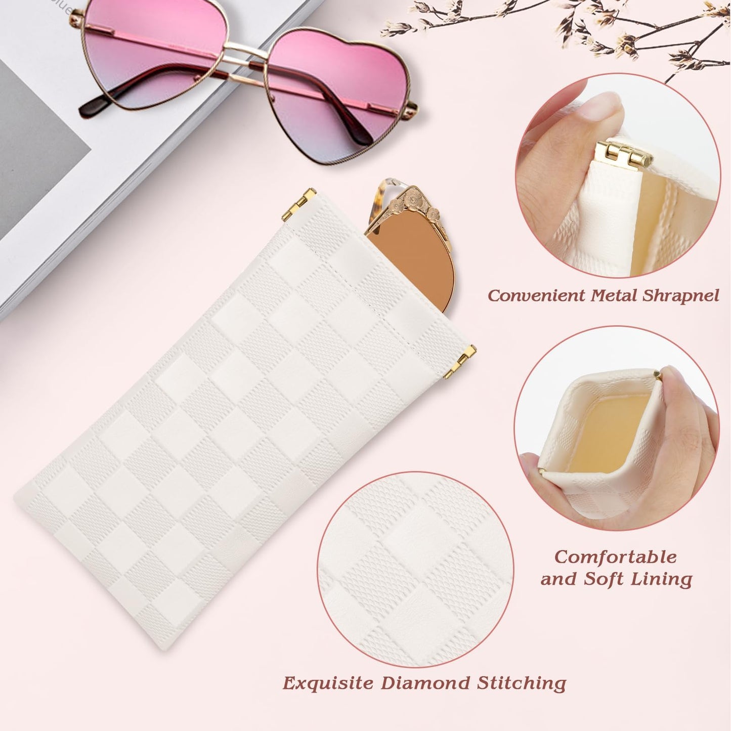 HIGH FIT eyeglasses bag Soft Glasses bag, Portable Squeeze Top Sunglasses Case Travel for Women Girls(White+black)