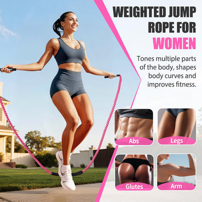 KUZARO Jump Rope, Weighted Jump Rope for Women, 1.5LB Adult Skipping Rope for Fitness, Home Gym Workout Equipment, Heavy Exercise Jumpropes for Weight Loss, Shape body, Strength Training, Total Body Workout